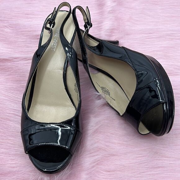 Nine West Kalner black patent open toe heels - Picture 2 of 7